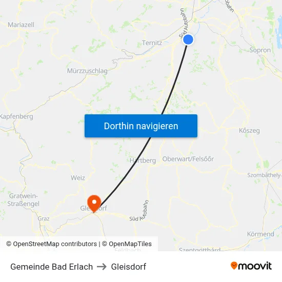 Gemeinde Bad Erlach to Gleisdorf map
