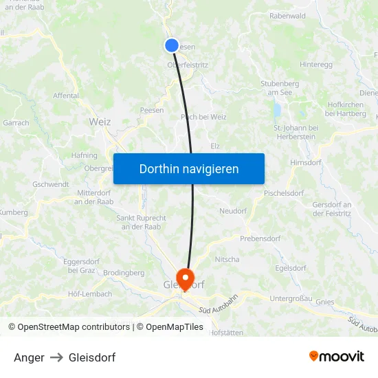 Anger to Gleisdorf map