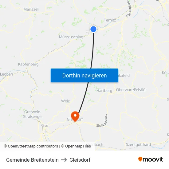 Gemeinde Breitenstein to Gleisdorf map