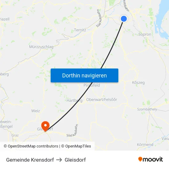 Gemeinde Krensdorf to Gleisdorf map