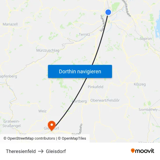 Theresienfeld to Gleisdorf map