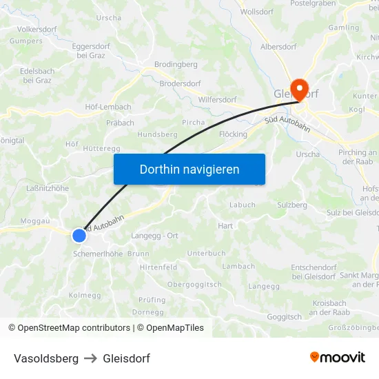 Vasoldsberg to Gleisdorf map