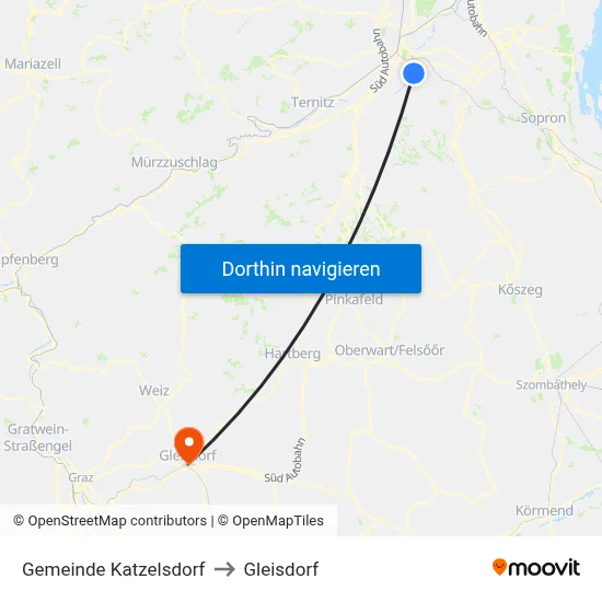 Gemeinde Katzelsdorf to Gleisdorf map