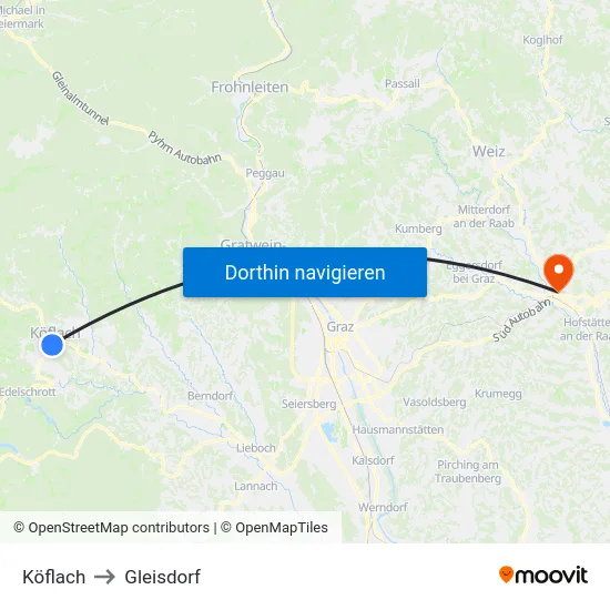 Köflach to Gleisdorf map