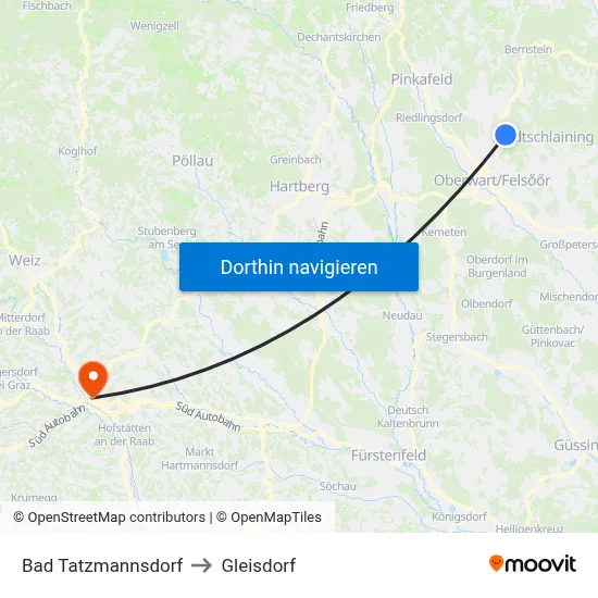 Bad Tatzmannsdorf to Gleisdorf map