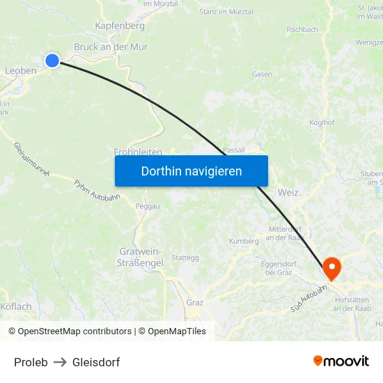 Proleb to Gleisdorf map