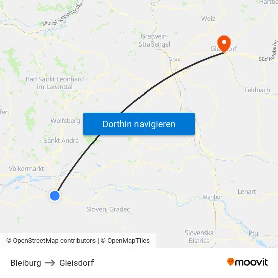 Bleiburg to Gleisdorf map