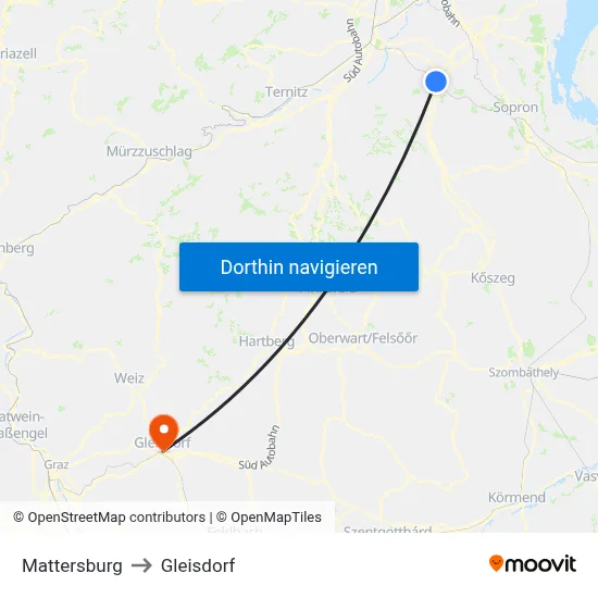 Mattersburg to Gleisdorf map