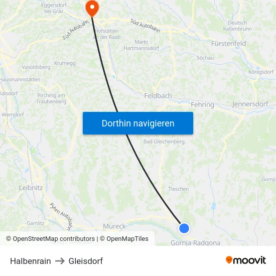 Halbenrain to Gleisdorf map