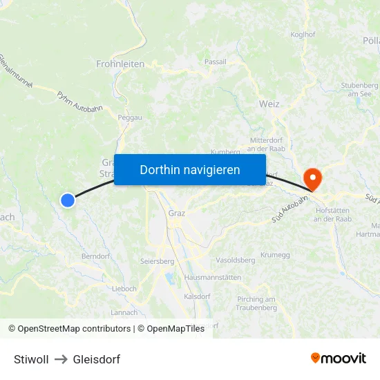 Stiwoll to Gleisdorf map