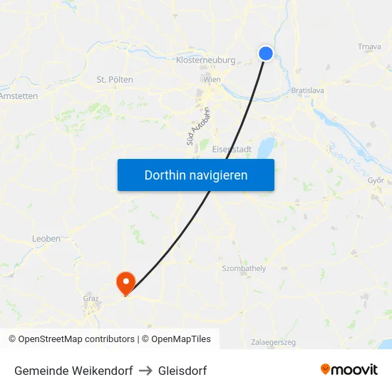 Gemeinde Weikendorf to Gleisdorf map