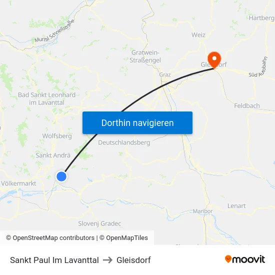 Sankt Paul Im Lavanttal to Gleisdorf map