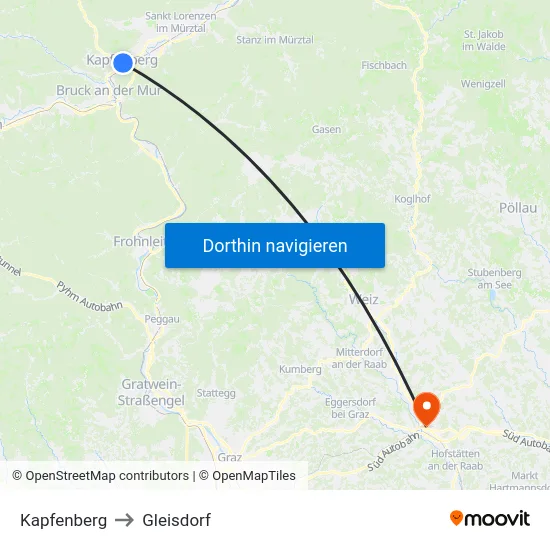 Kapfenberg to Gleisdorf map