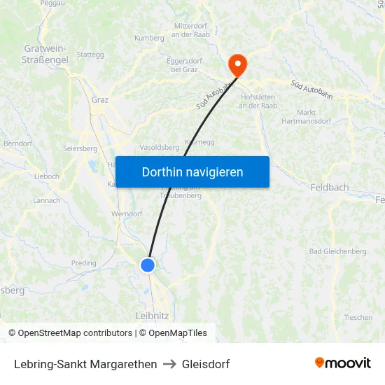 Lebring-Sankt Margarethen to Gleisdorf map