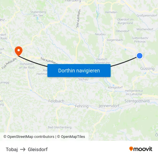 Tobaj to Gleisdorf map