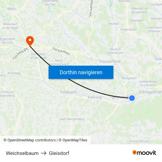 Weichselbaum to Gleisdorf map