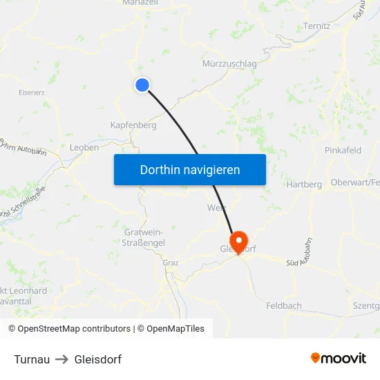 Turnau to Gleisdorf map