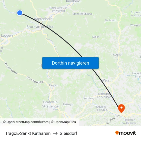 Tragöß-Sankt Katharein to Gleisdorf map