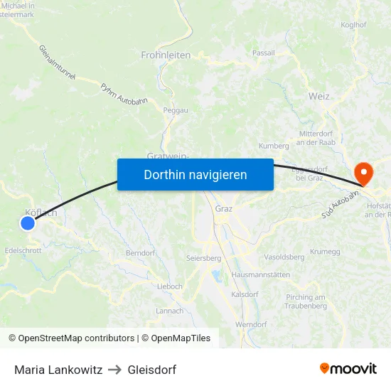 Maria Lankowitz to Gleisdorf map