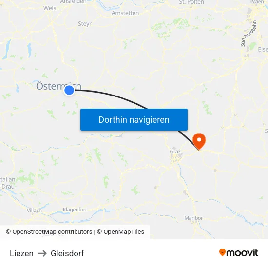 Liezen to Gleisdorf map