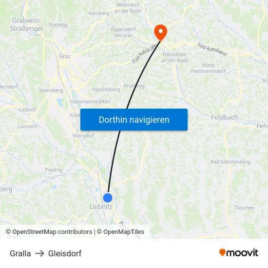 Gralla to Gleisdorf map
