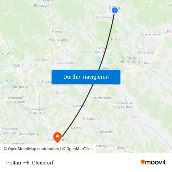 Pöllau to Gleisdorf map