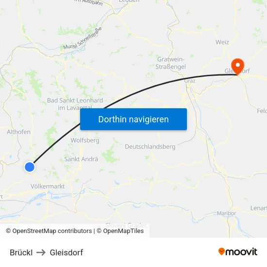 Brückl to Gleisdorf map
