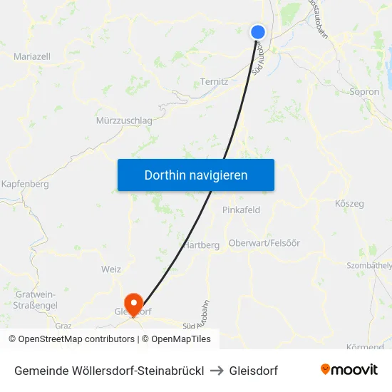 Gemeinde Wöllersdorf-Steinabrückl to Gleisdorf map