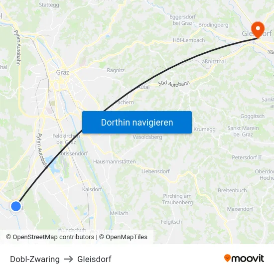Dobl-Zwaring to Gleisdorf map