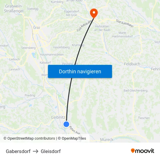 Gabersdorf to Gleisdorf map