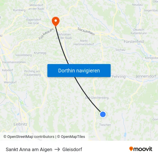 Sankt Anna am Aigen to Gleisdorf map
