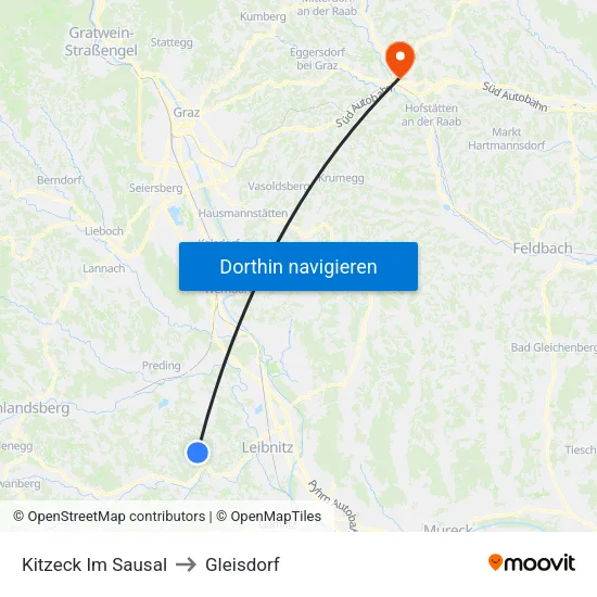 Kitzeck Im Sausal to Gleisdorf map