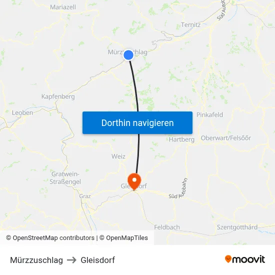 Mürzzuschlag to Gleisdorf map
