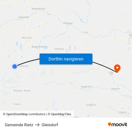 Gemeinde Rietz to Gleisdorf map