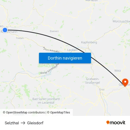 Selzthal to Gleisdorf map