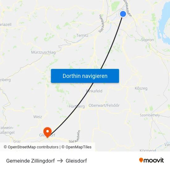Gemeinde Zillingdorf to Gleisdorf map