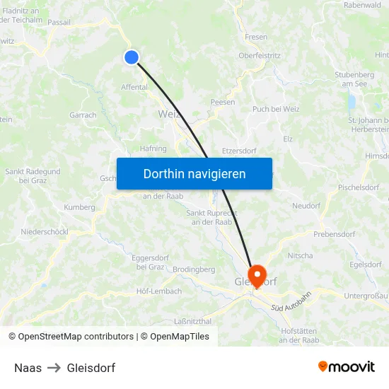 Naas to Gleisdorf map