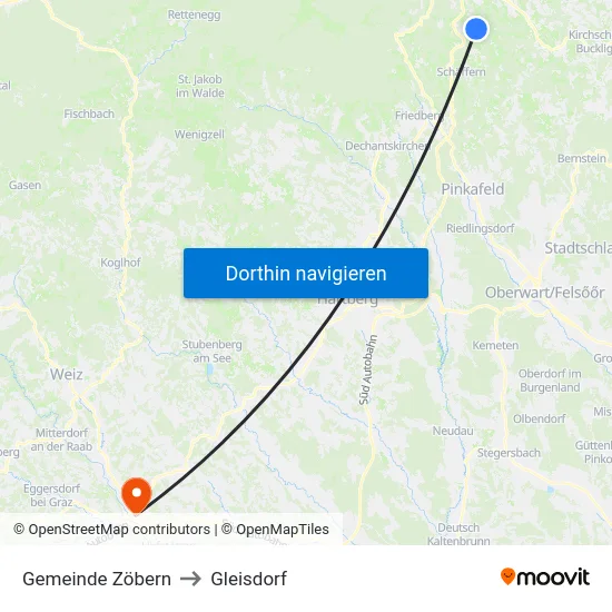 Gemeinde Zöbern to Gleisdorf map