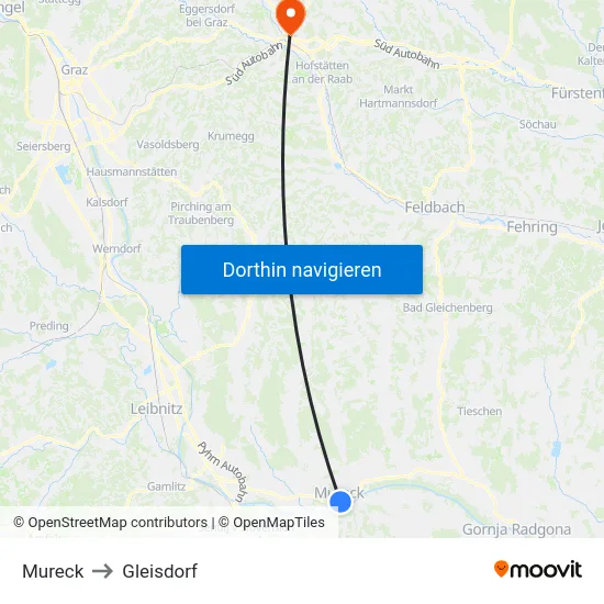 Mureck to Gleisdorf map