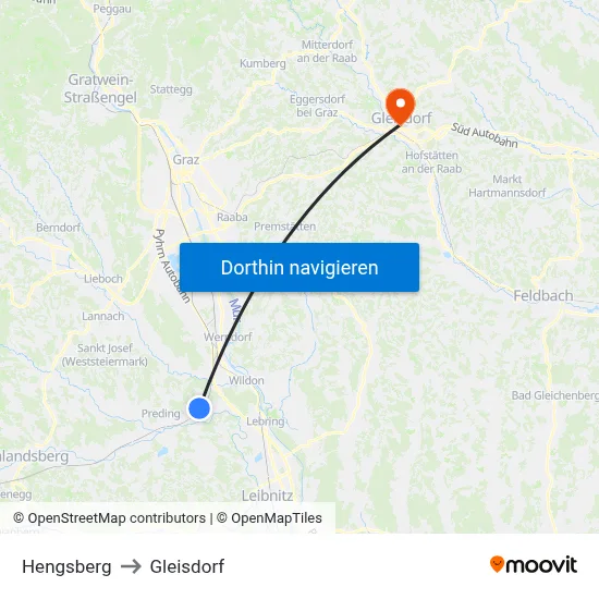 Hengsberg to Gleisdorf map