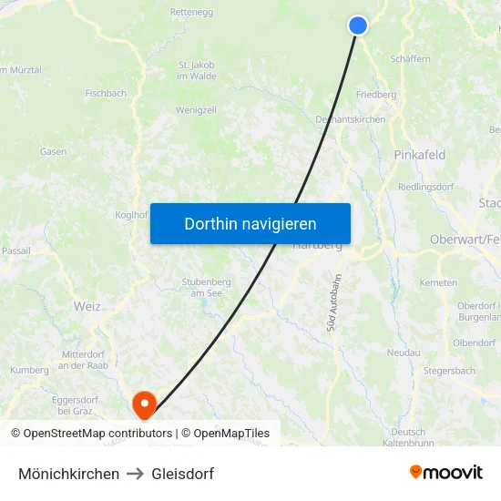 Mönichkirchen to Gleisdorf map