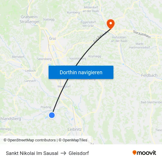 Sankt Nikolai Im Sausal to Gleisdorf map