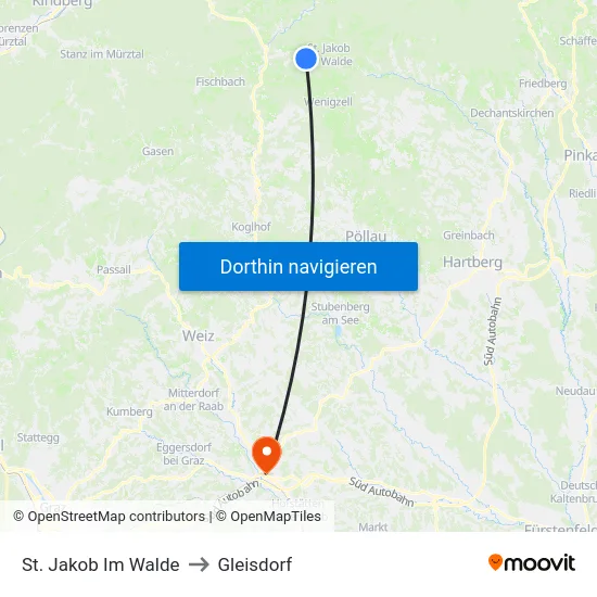 St. Jakob Im Walde to Gleisdorf map