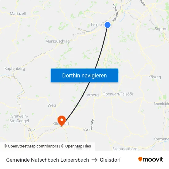 Gemeinde Natschbach-Loipersbach to Gleisdorf map