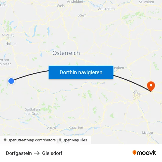 Dorfgastein to Gleisdorf map