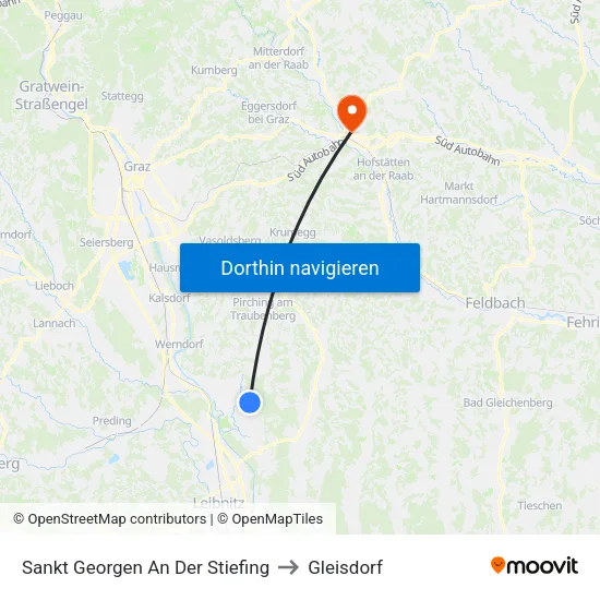 Sankt Georgen An Der Stiefing to Gleisdorf map