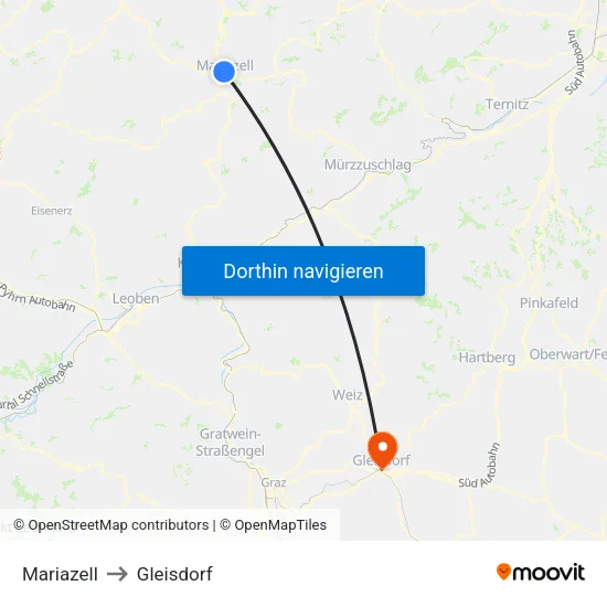 Mariazell to Gleisdorf map