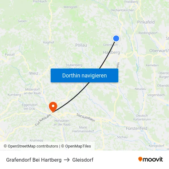 Grafendorf Bei Hartberg to Gleisdorf map