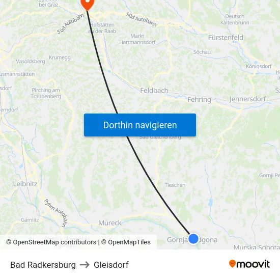 Bad Radkersburg to Gleisdorf map