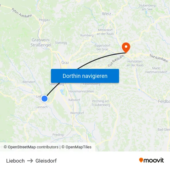 Lieboch to Gleisdorf map
